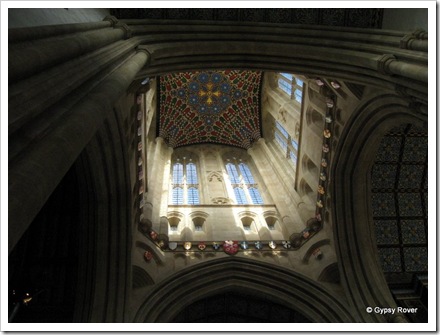 Looking up the Millenium Tower of St Edmundsbury Cathedral completed in 2005. The ceiling was completed in 2010.