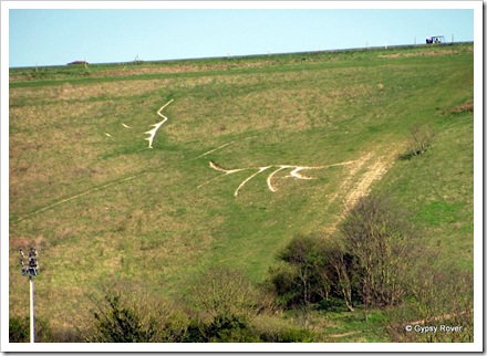 Carvings in the chalk hill behind Sheepcote Valley caravan club site.