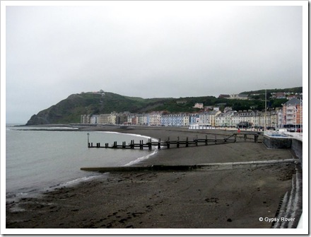 Aberystwyth holiday sea front on a chilly May morning.