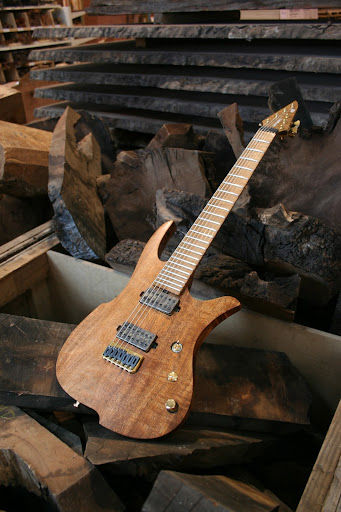 Completed! (Almost... just a bit more fretwork to do after the neck has settled with tension on it for a couple of weeks.) Shot on location at Exotic Woods Inc. http://www.exotic-woods.com