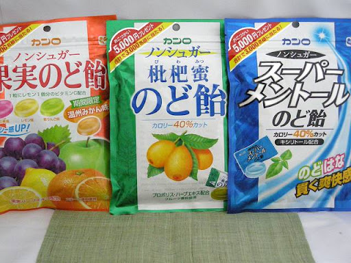 カンロのど飴:ノンシュガー果実のど飴、枇杷蜜のど飴、スーパーメントールのど飴