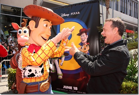 HOLLYWOOD, CA - JUNE 13: Woody and Tom Hanks at the World Premiere of Disney/Pixar's "Toy Story 3" on June 13, 2010 at the El Capitan Theatre in Hollywood, California. (Photo by Eric Charbonneau/Le Studio/Wireimage)