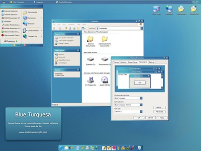 BlueTurquesa,windows style xp theme download，xp佈景主題vista，visual styles，xp佈景主題教學下載，桌面改造，桌面美化，破解xp佈景主題限制
