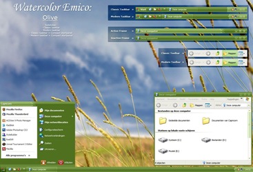 Watercolor_Emico__Olive,windows style xp theme  download，xp佈景主題vista，visual styles，xp佈景主題教學下載，桌面改造，桌面美化，破解xp佈景主題限制