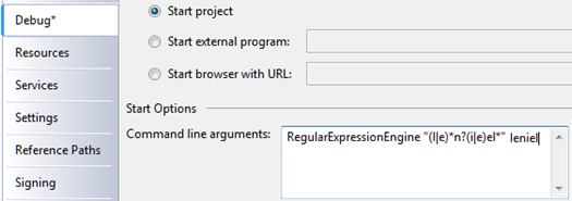 Regex Expression Engine Debug Properties Page