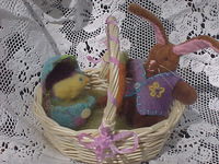 Dolly Easter Basket with Teeny Bunny, Needle Felted Egg and Chick - Turquoise/Purple