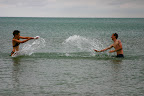 Lana and I splashing around in cold Lake Huron