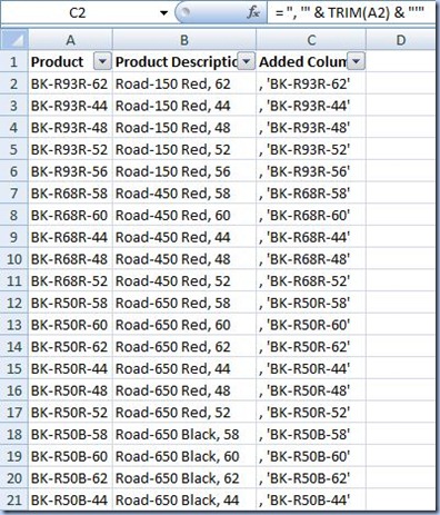 Excel - List of values formula