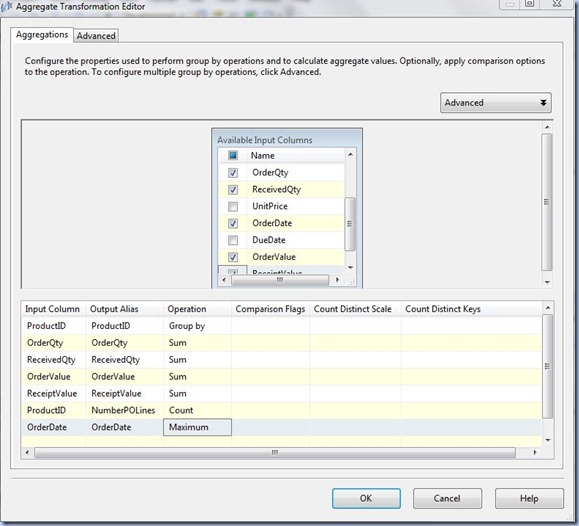 SSIS - Aggregate Transformation Editor