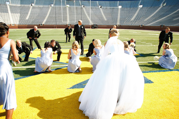 Wedding ceremony on the 50 yard line in Ann Arbor, MI at the Big House