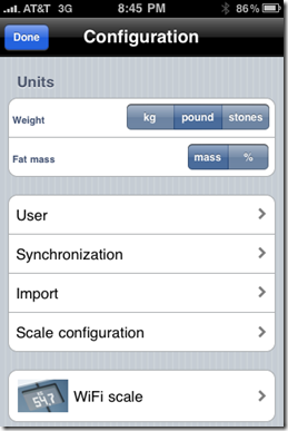 Withings iPhone App Setings