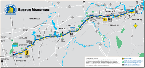 2011 boston marathon course map. oston marathon course map.