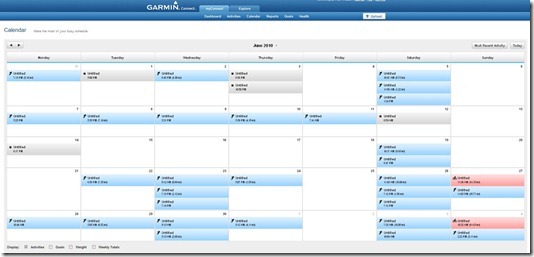 Garmin Connect Calendar View
