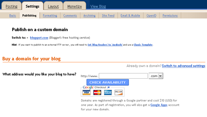 Blogger dashboard=>Settings=>Publishing : switch to Custom Domain