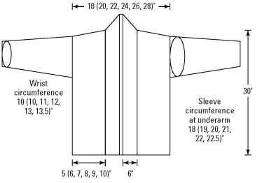 The shape and dimensions of the shawl-collared coat.