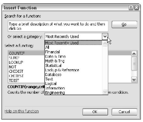 Using the Insert Function dialog box.