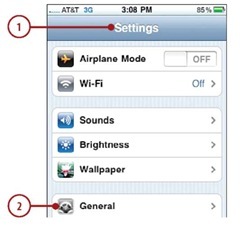  Move to the Settings screen.,Tap General.