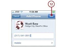 Tap Save. You see the contact's Info screen,which now contains the phone number you added.