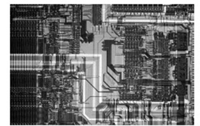 Circuitry of a typical computer chip. (PhotoDisc)