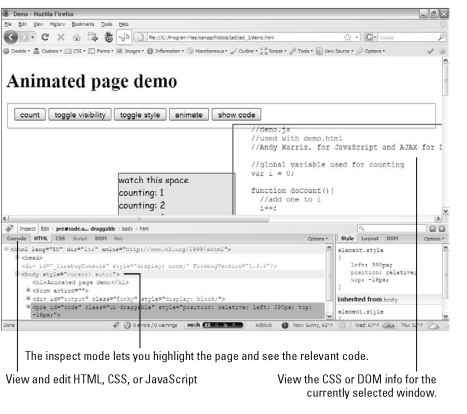 Firebug being used to inspect a Web page.