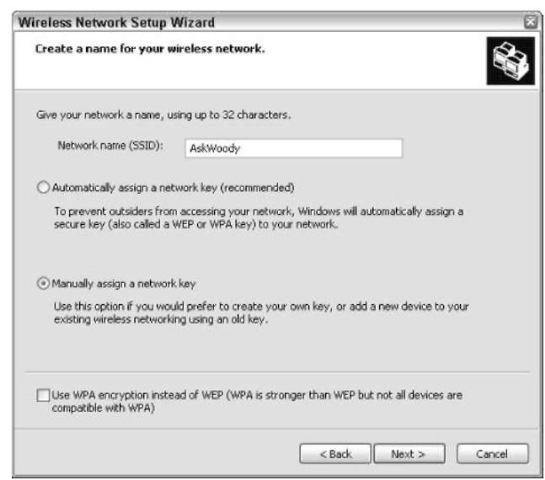 Tell the wizard that you need to manually assign a network key.