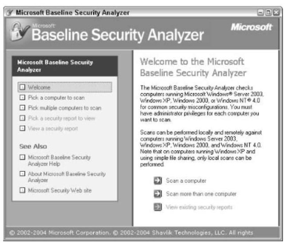 Microsoft's Baseline Security Analyzer starts here.