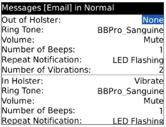 Choose a tone to alert you when your BlackBerry Curve is out of its holster.