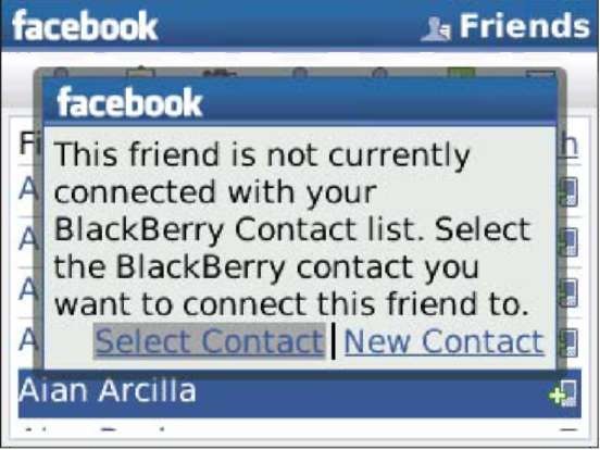 Connect a Facebook friend to an existing contact or add a new contact here.