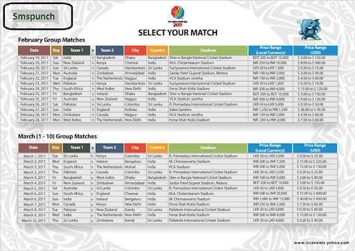 world cup cricket 2011 schedule with. ICC Cricket World Cup 2011