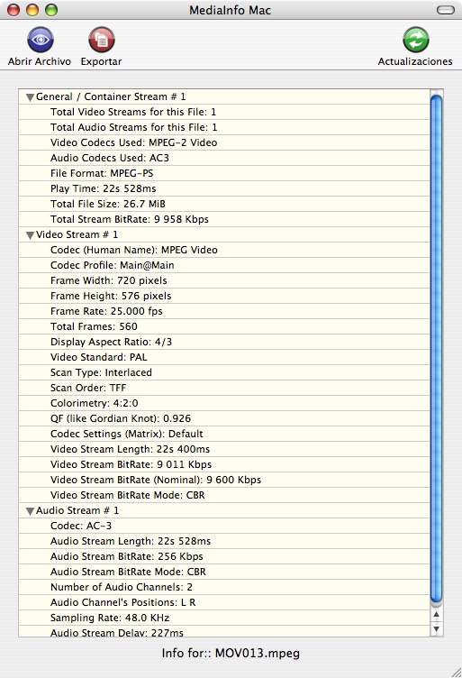 Captura MediaInfo for Mac