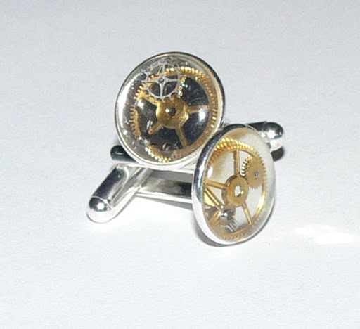 Men's Cuff links - Steampunk Silver