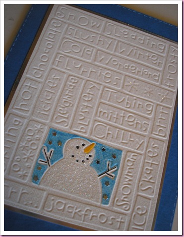 I love the snowman on this Christmas Card . To make it I have used a 