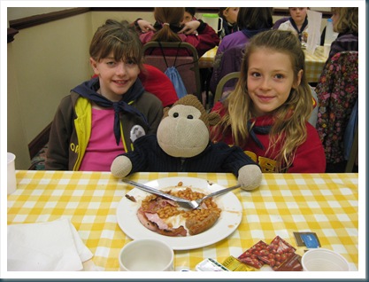 Monkey having cooked breakfast