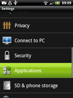 Android settings options