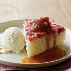 Rhubarb Upside-Down Cake with Rosemary Caramel Sauce