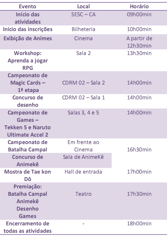 Programação Anime Soul