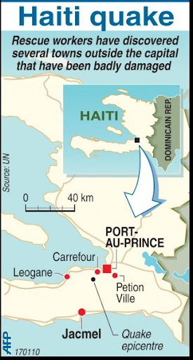 Carte du séisme de janvier 2010 en Haïti - source ONU - Cliquer pour accéder au site de l' ONU