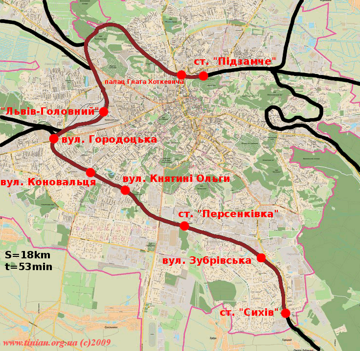 railwaybus-lviv (карта маршруту рейкового автобусу у Львові)
