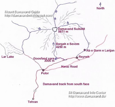 Map How to reach Mt. Damavand
