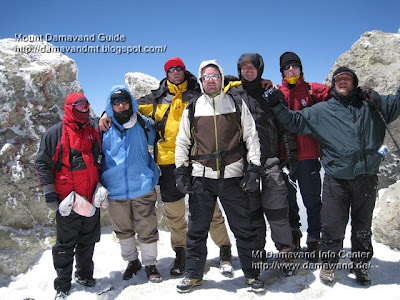 Memorial photo on Mount Damavand Summit Location: Damavand Summit altitude 5671m Photo by A. Soltani
