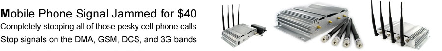 Mobile Phone signal jammer for completely stopping all of those pesky cell phone calls, This mobile phone signal jammer will stop signals on the DMA, GSM, DCS, and 3G bands