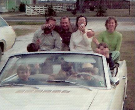 mom, JT et al in the mustang 1974