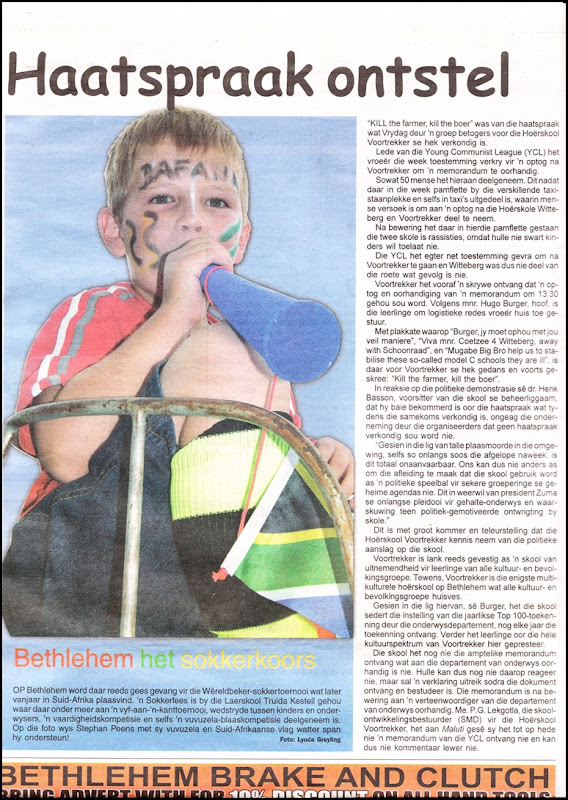 Bethlehem ethnic cleansing of Afrikaans schools protest Bethlehem ethnic cleansing of Afrikaans schools protest