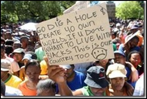 Go Dig a hole message to SA whites by black protestors