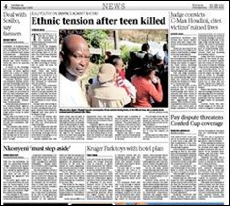 Ethnic Tension after teen killed Natal Mercury P4 June32009