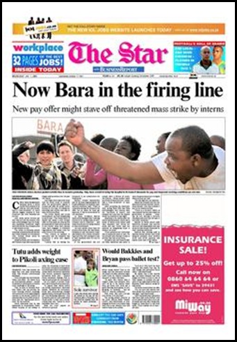BaragwanathHospitalStrikingFrontPageTheStar