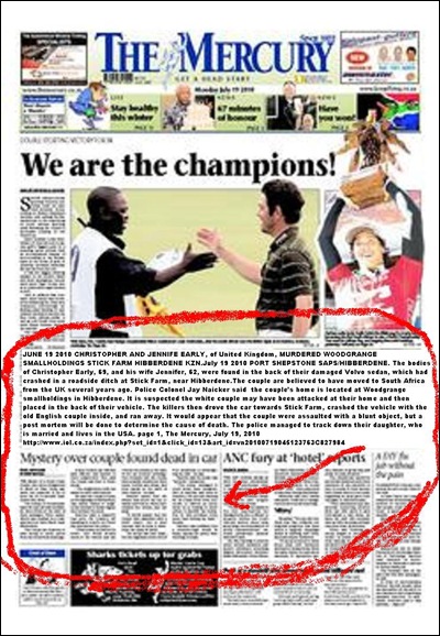 Early Christopher and Jennifer July 19 2010 murdered Hibberdene KZN MercuryFrontPage