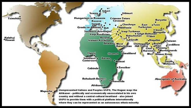 UNPO map of unrepresented Nations and Peoples includes the Afrikaner