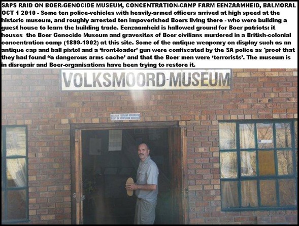BoerGenocideMuseumFarmEenzaamheid_Balmoral was raided by SAPS for 'dangerous arms caches'