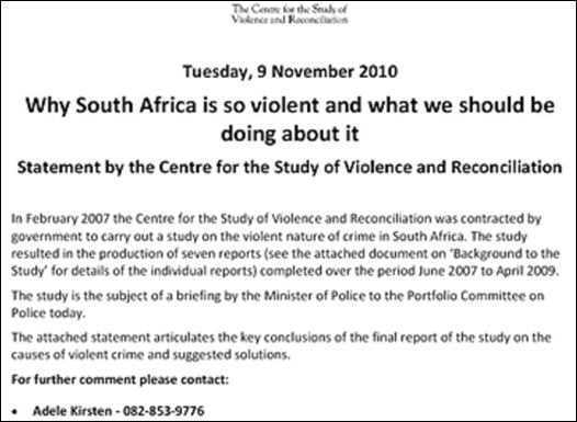 CRIME VIOLENCE CRUELTY IN SA REPORT CSVR